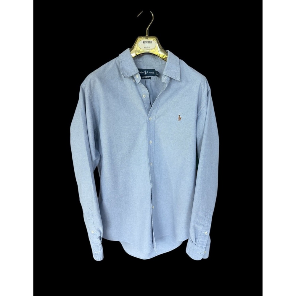 Vintage Ralph Lauren Shirt Men Sz Large Blue Custom Fit Oxford Flesh Pony *Flaws